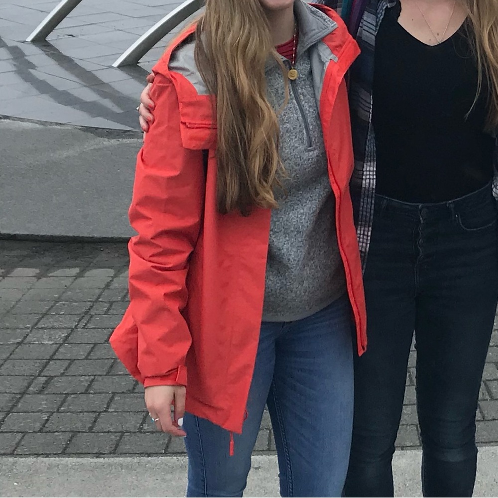Bright Orange Red Hooded Rain Jacket - Picture 5 of 5